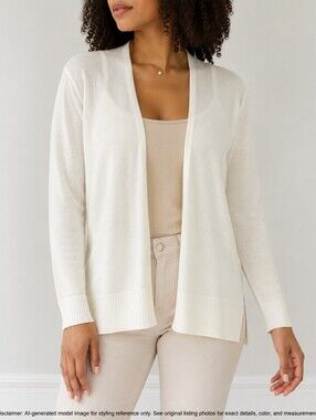 Cable & Gauge Ivory Lightweight Open Front Knit Cardigan Women’s L